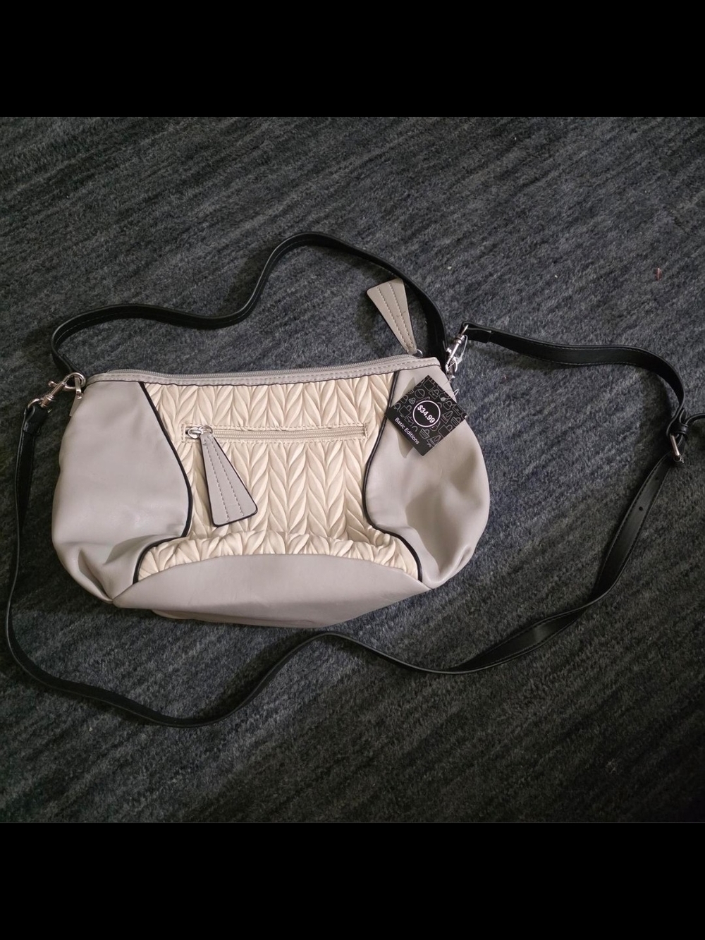 Quilted Cream Crossbody Bag with Black Strap by UNKNOWN